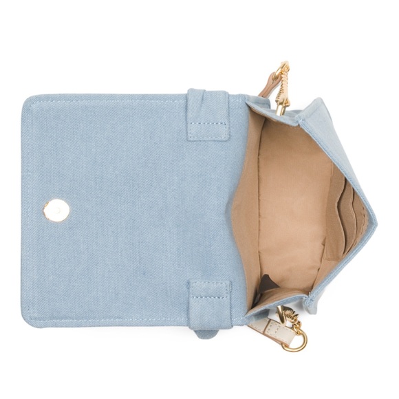 NANETTE LEPORE Denim Bow Crossbody With Chain Strap 8Wx5.5Hin - Picture 4 of 14